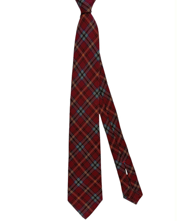 Isaia Tie Rust Brown Plaid Design - Sevenfold Wool Silk Necktie SALE