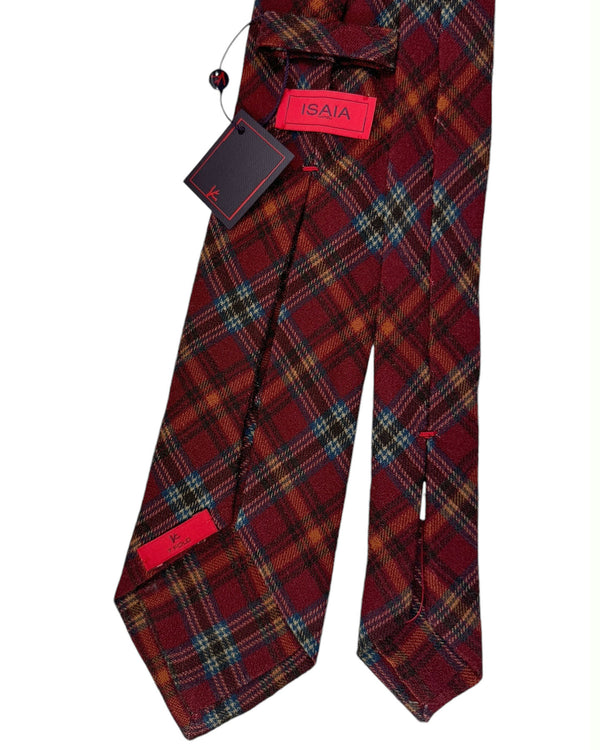 Isaia Tie Rust Brown Plaid Design - Sevenfold Wool Silk Necktie SALE