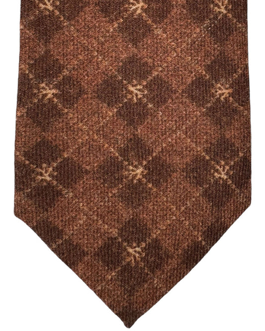 Isaia Tie Brown Plaid Design - Sevenfold Wool Necktie SALE