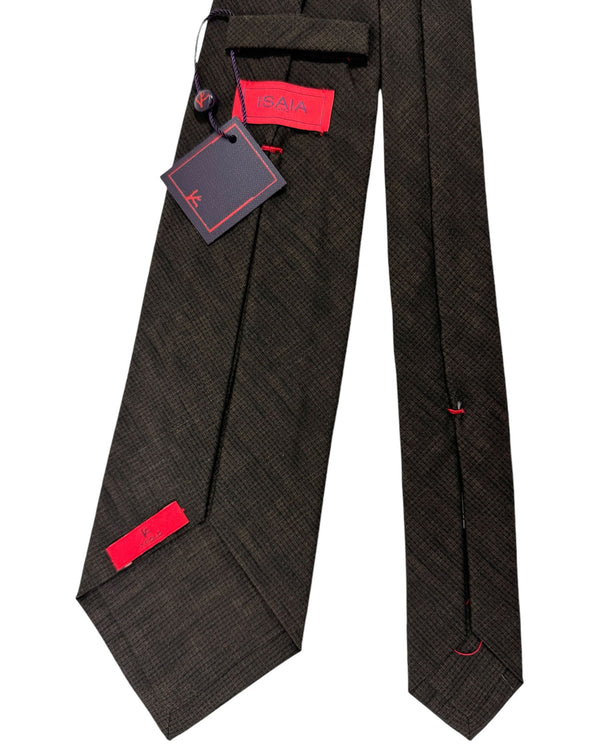 Isaia Tie Brown Micro Check Design - Sevenfold Wool Necktie