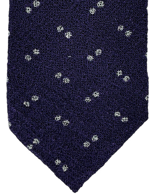 Isaia Tie Dark Purple White Dots Design - Sevenfold Wool Necktie SALE