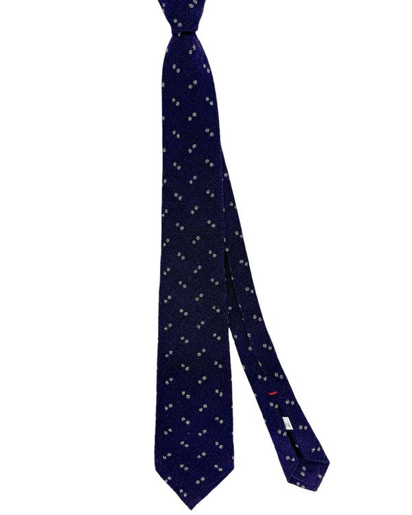 Isaia Tie Dark Purple White Dots Design - Sevenfold Wool Necktie SALE