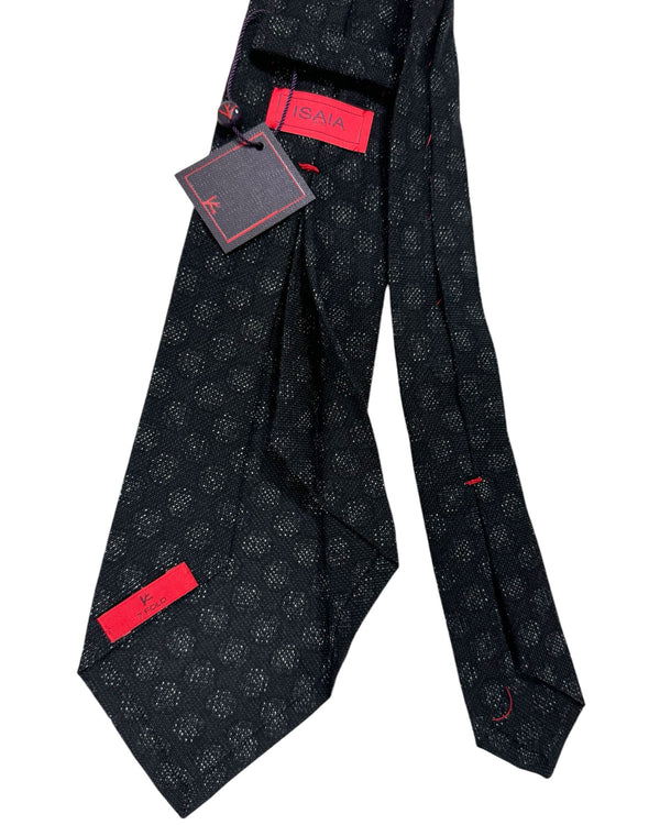 Isaia Tie Black Polka Dots Design - Sevenfold Wool Silk Necktie
