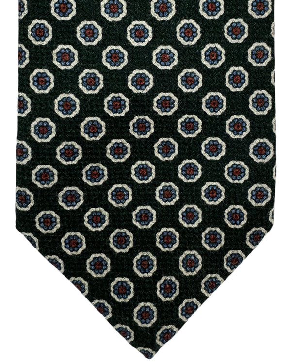Isaia Sevenfold Tie Dark Green Blue Maroon Mini Floral - Wool Silk Necktie