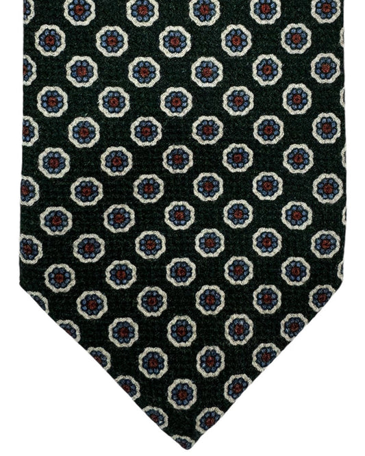 Isaia Sevenfold Tie Dark Green Blue Maroon Mini Floral - Wool Silk Necktie