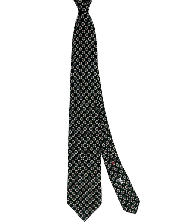 Isaia Sevenfold Tie Dark Green Blue Maroon Mini Floral - Wool Silk Necktie
