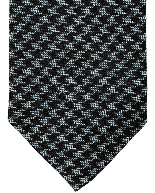 Isaia Sevenfold Tie Dark Brown Gray Silver Houndstooth - Wool Silk SALE