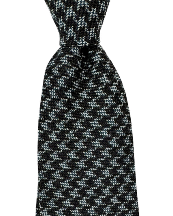 Isaia Sevenfold Tie Dark Brown Gray Silver Houndstooth - Wool Silk SALE