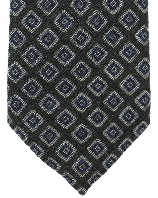 Isaia Sevenfold Tie Black Gray Dark Blue Geometric - Wool Necktie SALE