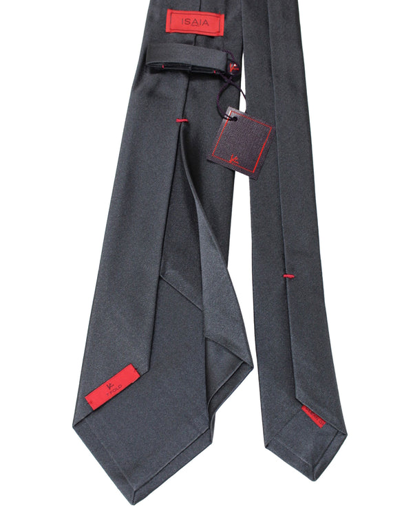Isaia Sevenfold Tie Charcoal Gray Solid - Silk Necktie