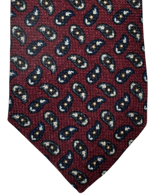 Isaia Sevenfold Tie Maroon Paisley - Wool Silk
