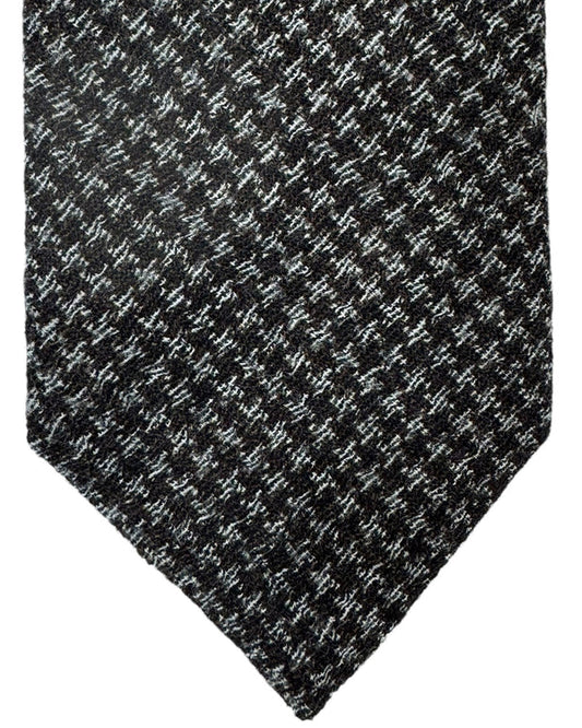 Isaia Sevenfold Tie Gray Black Houndstooth - Wool