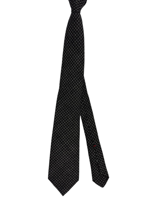 Isaia Sevenfold Tie Gray Black Houndstooth - Wool