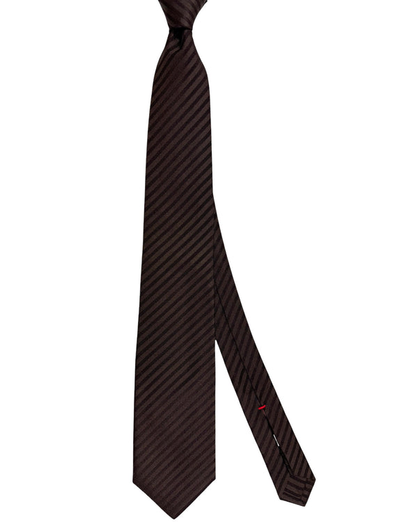Isaia Sevenfold Tie Dark Brown Tonal Stripes