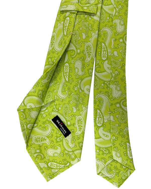 Kiton Silk Tie Lime Paisley Design - Sevenfold Necktie