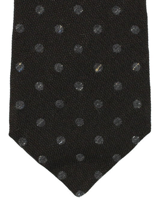 Kiton Wool Silk Cotton Tie Black Gray Dots Design - Sevenfold Necktie SALE