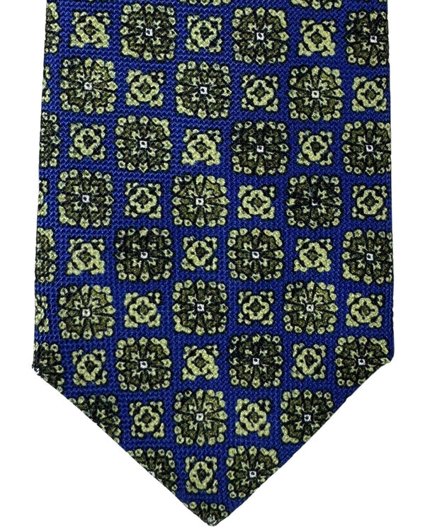 Kiton Tie Purple Forest Green Medallions - Sevenfold Necktie SALE
