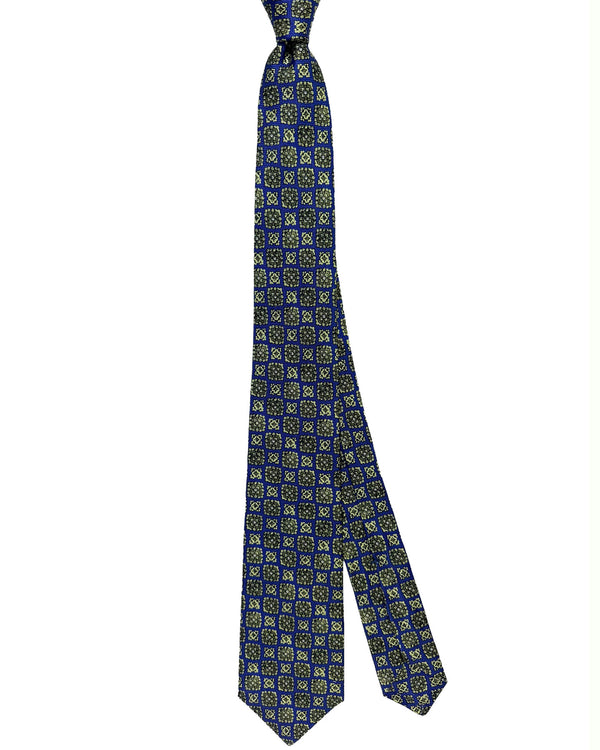 Kiton Tie Purple Forest Green Medallions - Sevenfold Necktie SALE