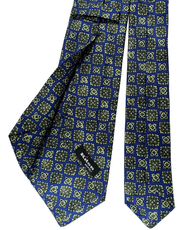 Kiton Tie Purple Forest Green Medallions - Sevenfold Necktie SALE