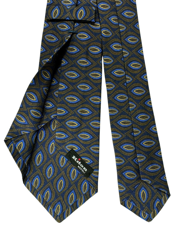 Kiton Tie Yellow Brown Navy Leaf - Sevenfold Necktie SALE