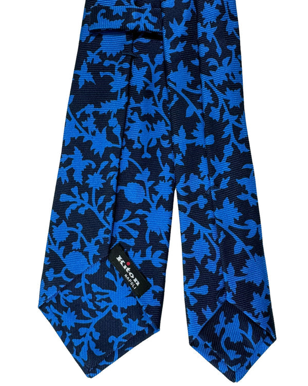 Kiton Tie Dark Blue Royal Blue Floral - Sevenfold Necktie