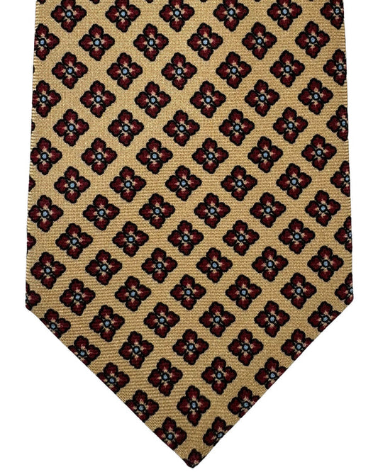 Kiton Tie Dark Taupe Maroon Geometric Flowers- Sevenfold Necktie FINAL SALE