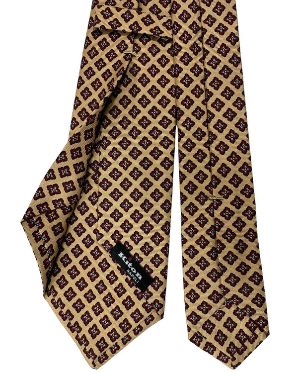 Kiton Tie Dark Taupe Maroon Geometric Flowers- Sevenfold Necktie FINAL SALE