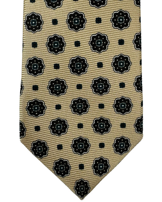 Kiton Tie Taupe Brown Mini Floral - Narrow Sevenfold Neckties