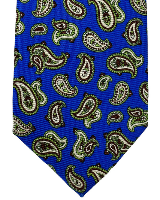 Kiton Tie Royal Blue Green Brown Paisley - Sevenfold Necktie SALE