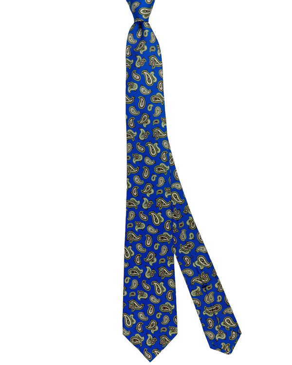 Kiton Tie Royal Blue Green Brown Paisley - Sevenfold Necktie SALE