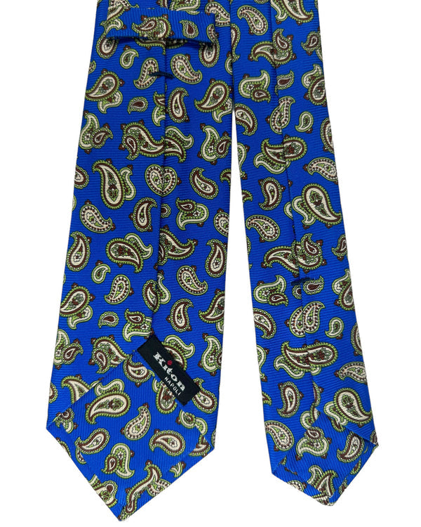 Kiton Tie Royal Blue Green Brown Paisley - Sevenfold Necktie SALE