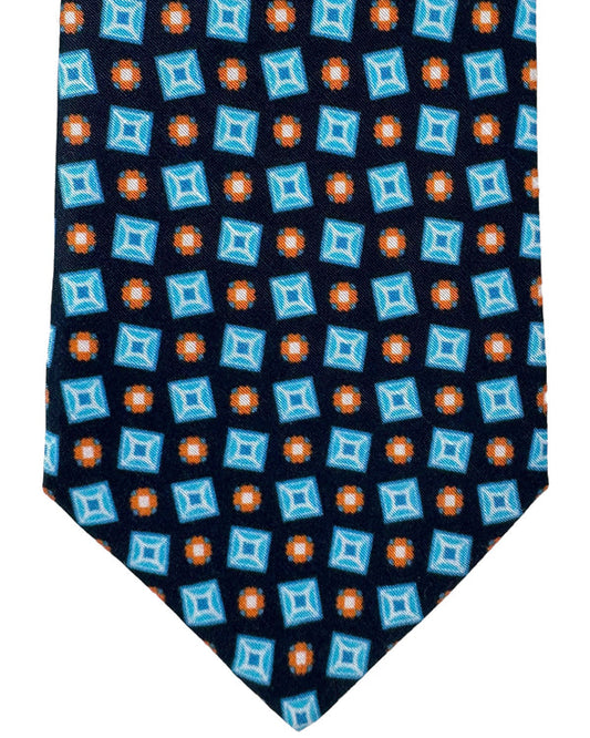 Kiton Tie Black Blue Orange Geometric - Sevenfold Necktie