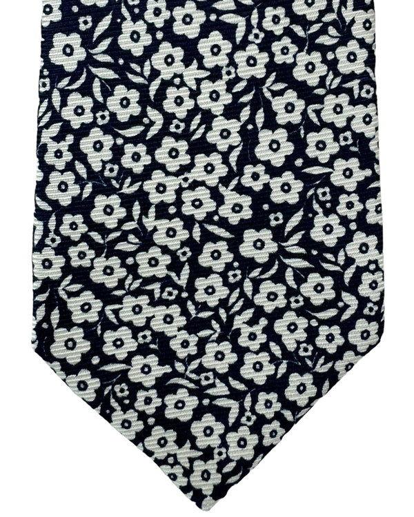 Kiton Silk Tie Dark Blue White Floral - Sevenfold Necktie