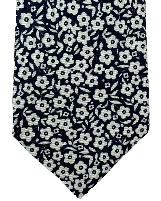 Kiton Silk Tie Dark Blue White Floral - Sevenfold Necktie