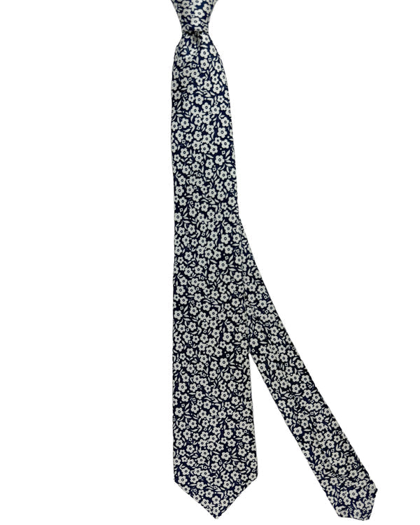 Kiton Silk Tie Dark Blue White Floral - Sevenfold Necktie