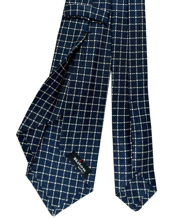 Kiton Tie Dark Blue Silver Check - Sevenfold Necktie