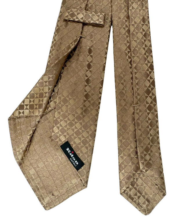 Kiton Sevenfold Tie Taupe Geometric