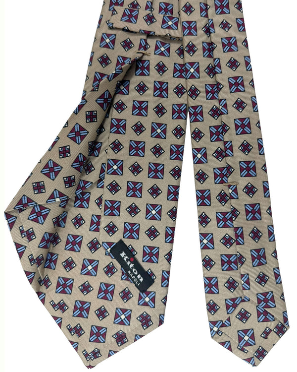 Kiton Tie Taupe Maroon Blue Geometric - Sevenfold Necktie