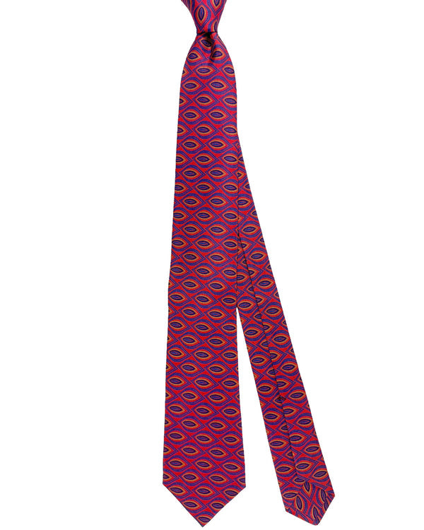 Kiton Tie Red Royal Blue Olive Leaf - Sevenfold Necktie SALE