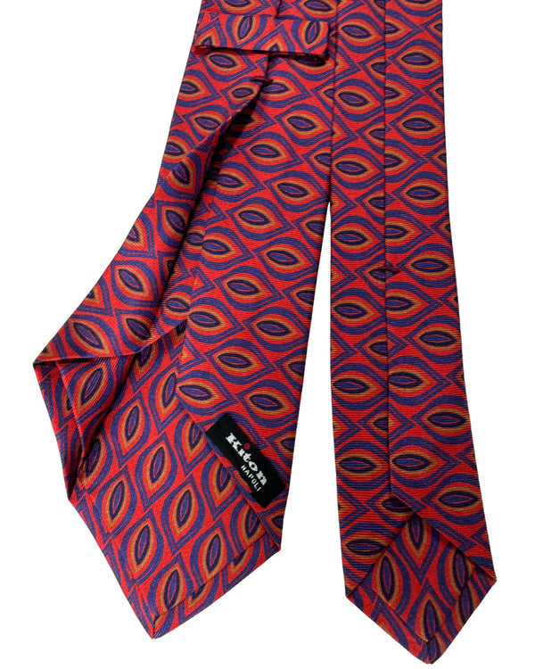 Kiton Tie Red Royal Blue Olive Leaf - Sevenfold Necktie SALE
