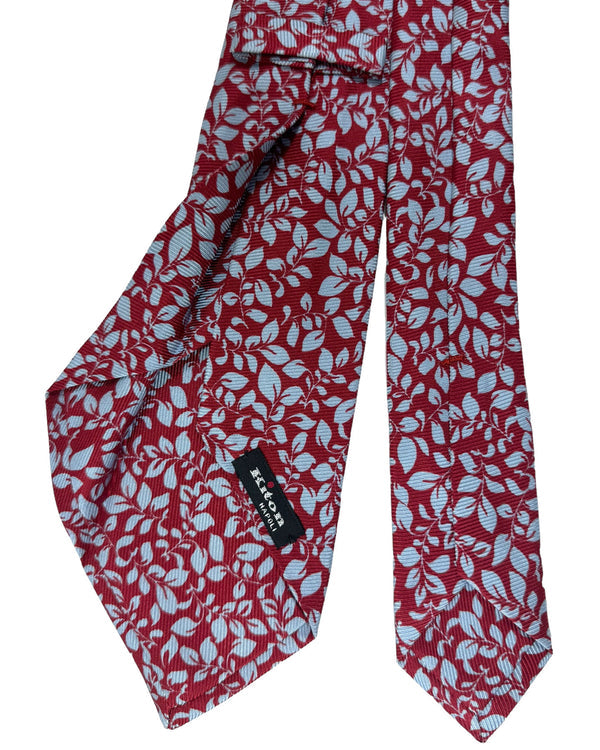 Kiton Tie Dark Red Sky Blue Leaves - Sevenfold Necktie