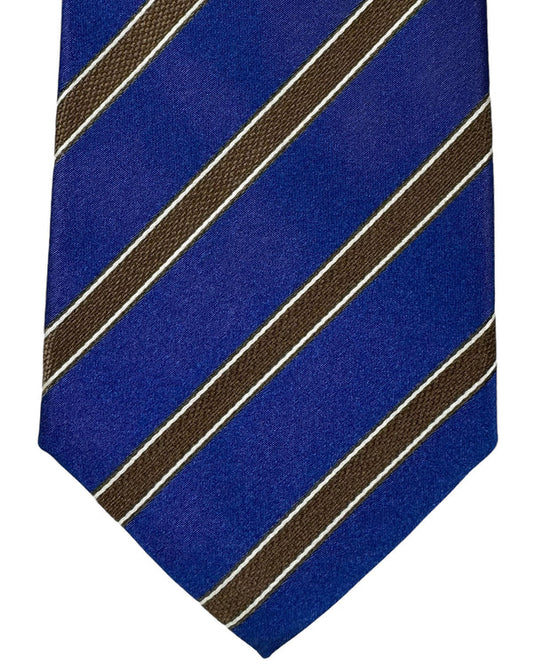 Kiton Tie Navy Brown Stripes - Sevenfold Necktie