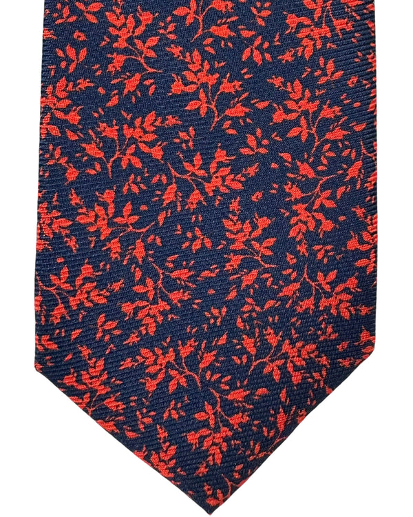 Kiton Tie Dark Blue Orange Leaves Floral - Sevenfold Necktie