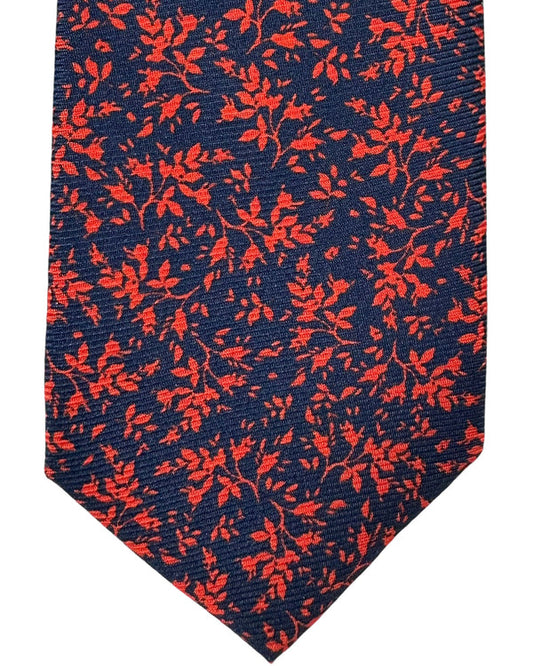 Kiton Tie Dark Blue Orange Leaves Floral - Sevenfold Necktie