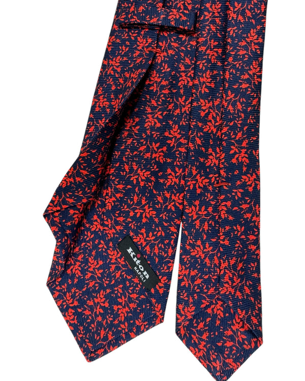 Kiton Tie Dark Blue Orange Leaves Floral - Sevenfold Necktie