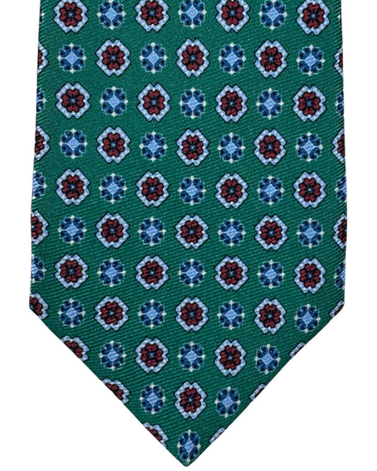 Kiton Tie Green Blue Orange Mini Floral - Sevenfold Necktie
