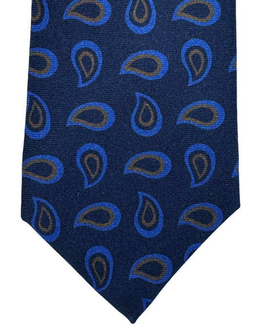 Kiton Tie Navy Brown Blue Paisley - Sevenfold Necktie