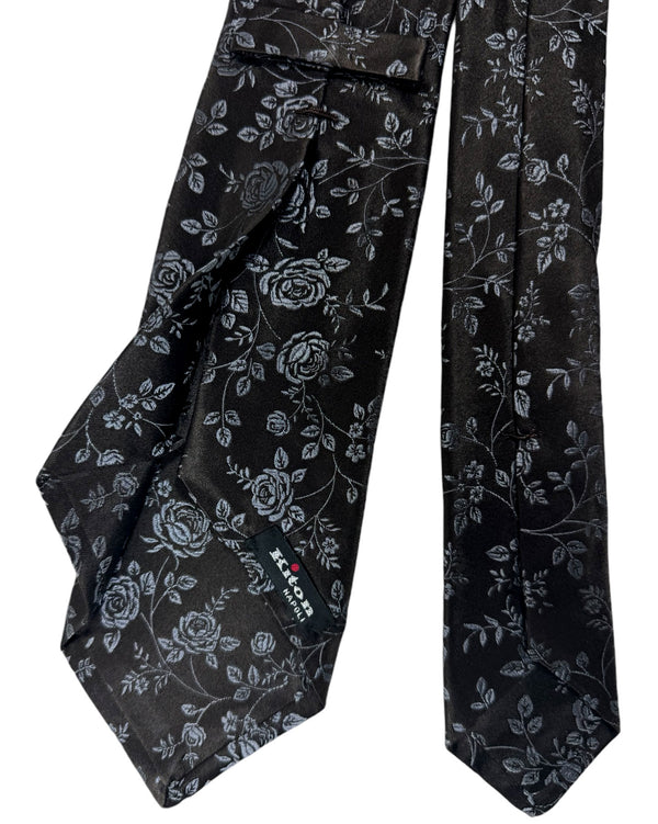 Kiton Tie Black Gray Floral - Sevenfold Necktie