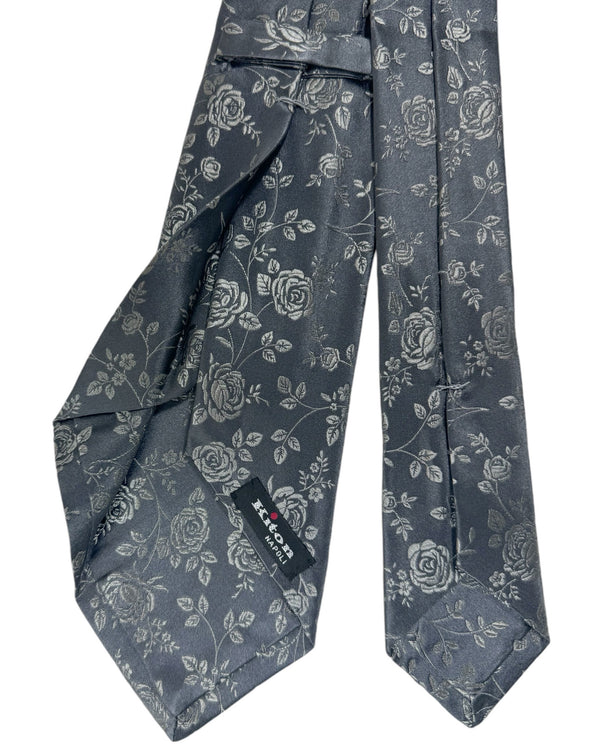 Kiton Tie Gray Silver Floral - Sevenfold Necktie