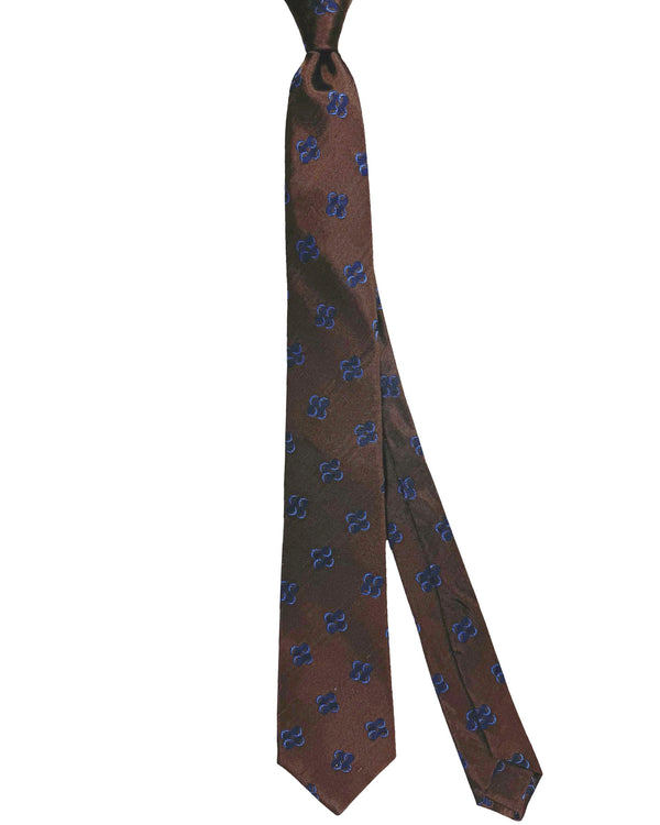 Kiton Tie Brown Navy Geometric - Sevenfold Necktie